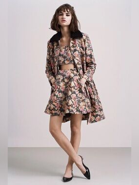 Markus Lupfer Floral Rose Print A-Line Mini Skirt XS